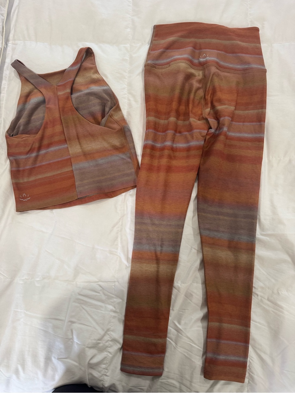 Beyond Yoga Striped Rust Multi High-Waist Leggings & Racerback Crop